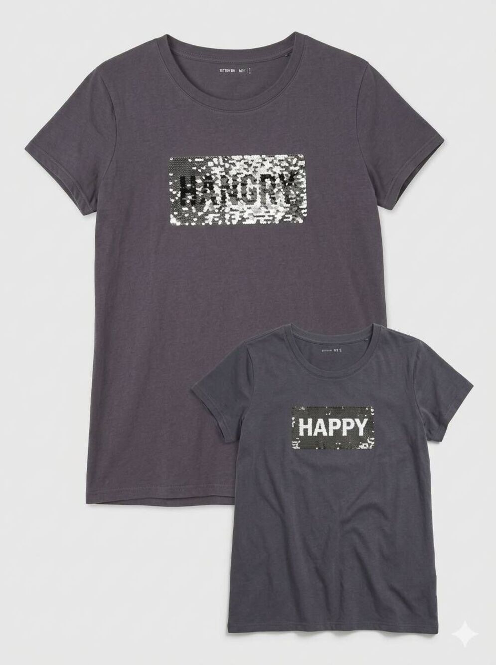 🔹️Cotton On Gray w/Flip Sequin Happy Hangry Short Sleeve Top Medium
